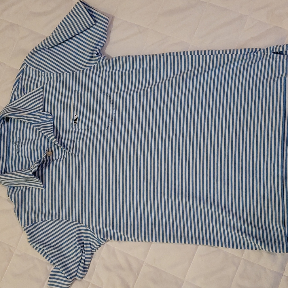 Vineyard Vines Boy's Polo Shirt Size Medium Blue and White Striped